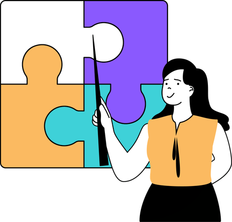 Businesswoman solving jigsaw puzzle  Illustration