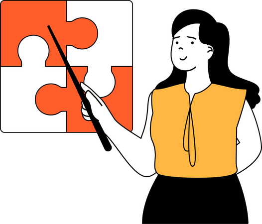 Businesswoman solving jigsaw puzzle  Illustration