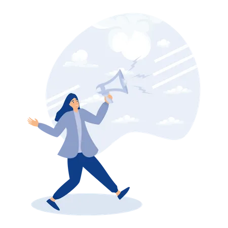 Businesswoman speak out on megaphone with big speech bubble  Illustration