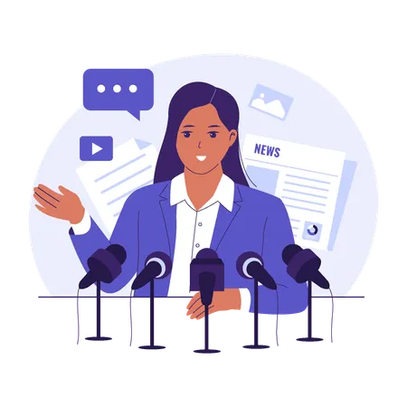 Businesswoman speaks in Press Release  Illustration