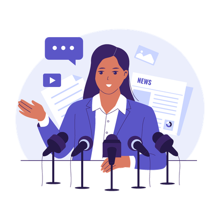 Businesswoman speaks in Press Release  Illustration