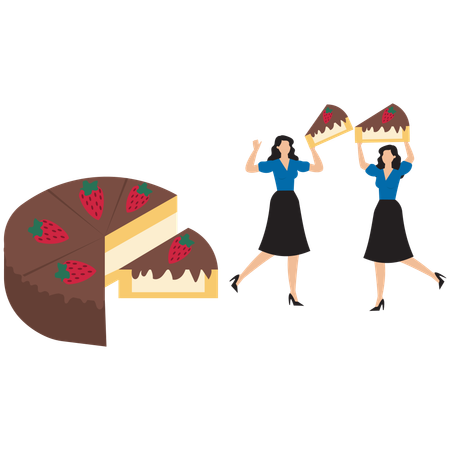 Businesswoman splitting profit cake  Illustration