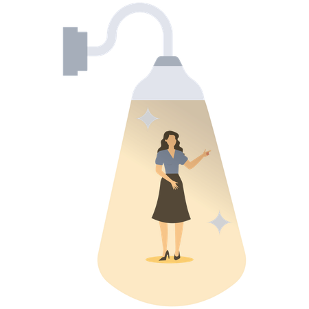 Businesswoman stand under shining spotlight as best success candidate  Illustration
