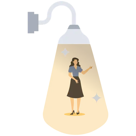 Businesswoman stand under shining spotlight as best success candidate  Illustration
