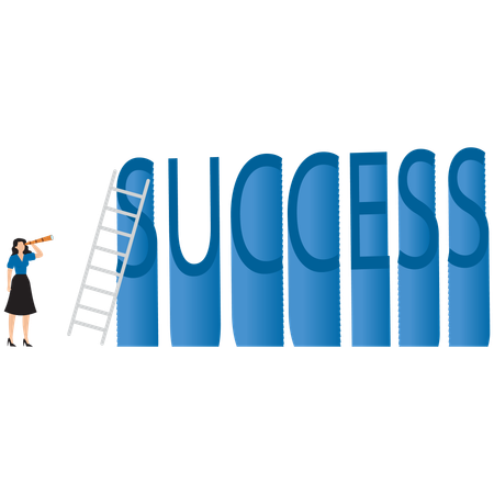 Businesswoman standing and looking at ladder up to success  Illustration