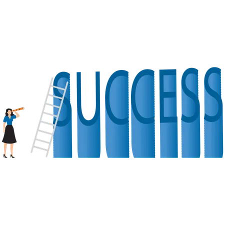 Businesswoman standing and looking at ladder up to success  Illustration