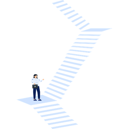 Businesswoman Standing at the Foot  a Staircase Ready to Climb to Success Career Path  Illustration