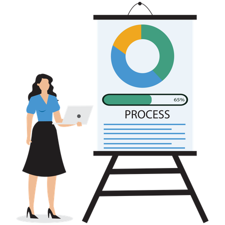 Businesswoman standing in front of data processing  Illustration