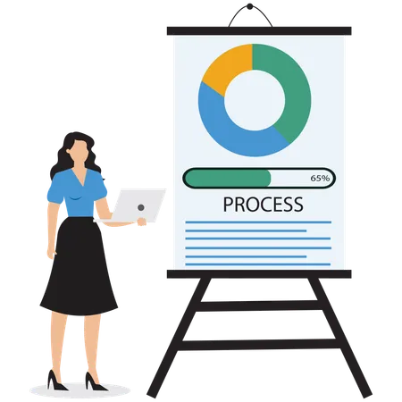 Businesswoman standing in front of data processing  Illustration