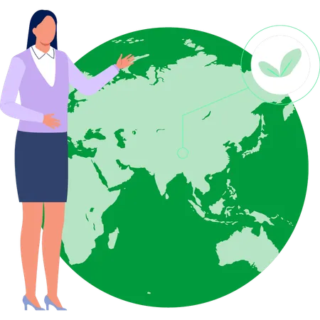 A Girl Standing In Global Environment Illustration