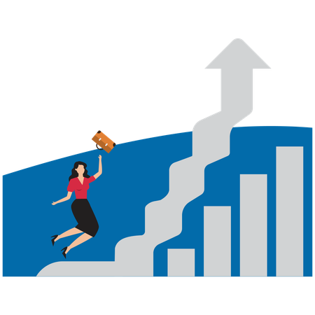 Businesswoman standing look to the top of the graph arrow  Illustration