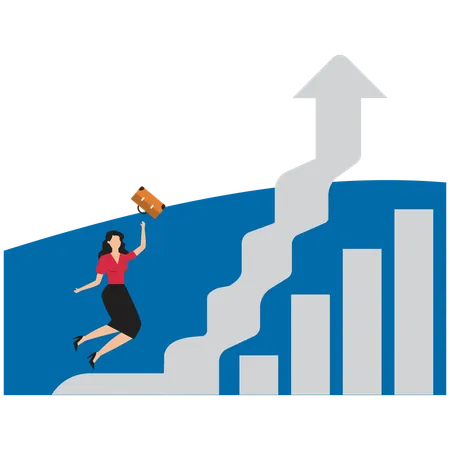 Businesswoman standing look to the top of the graph arrow  Illustration