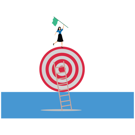 Businesswoman standing on dashboard with flag while getting business success  Illustration