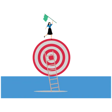 Businesswoman standing on dashboard with flag while getting business success  Illustration