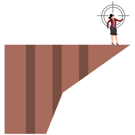 Businesswoman standing on montain peak while having business target  Illustration