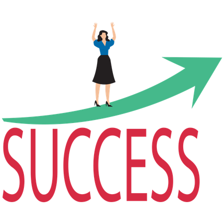 Businesswoman standing on success arrow  Illustration