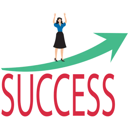 Businesswoman standing on success arrow  Illustration