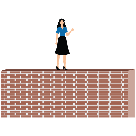 Businesswoman Standing on the Wall  Illustration