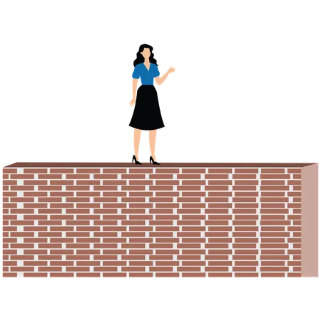 Businesswoman Standing on the Wall  Illustration