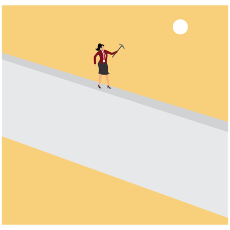 Businesswoman standing on wall while getting Overcoming Challenges  Illustration