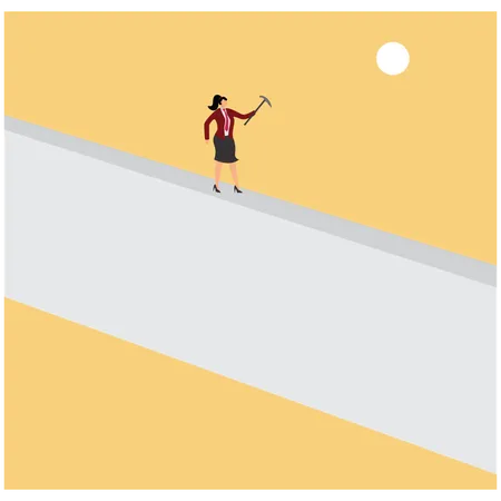 Businesswoman standing on wall while getting Overcoming Challenges  Illustration