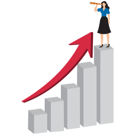 Businesswoman standing to top of arrow graph  Illustration