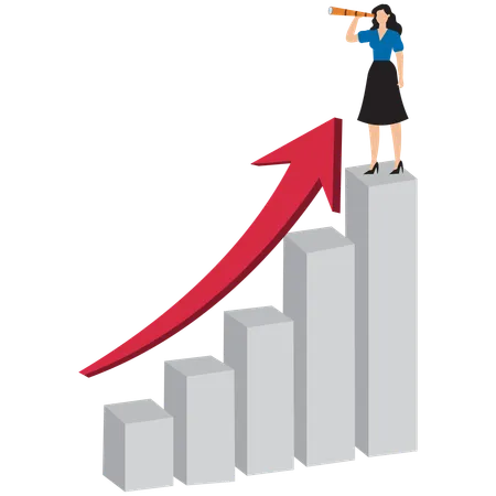 Businesswoman standing to top of arrow graph  Illustration