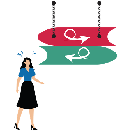 Businesswoman standing with arrows in three different directions  Illustration