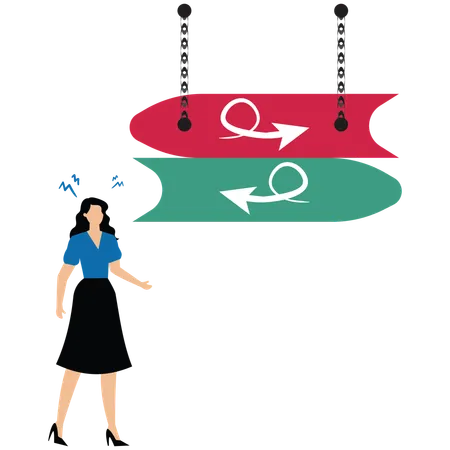 Businesswoman standing with arrows in three different directions  Illustration