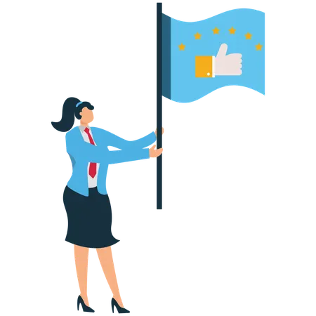 Businesswoman standing with Customer satisfaction flag  Illustration