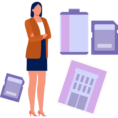 Businesswoman standing with photography stuff  Illustration