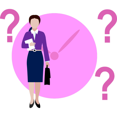 Businesswoman standing with question mark  Illustration