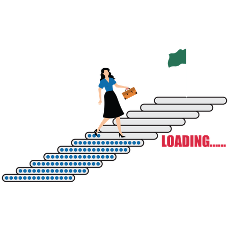 Businesswoman stepping up stair of progress bar to reach target  Illustration