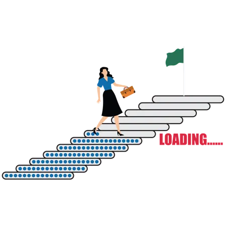 Businesswoman stepping up stair of progress bar to reach target  Illustration