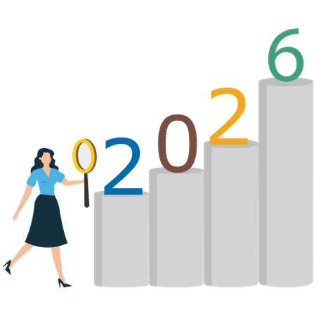Businesswoman steps Toward 2026 Growth  Illustration