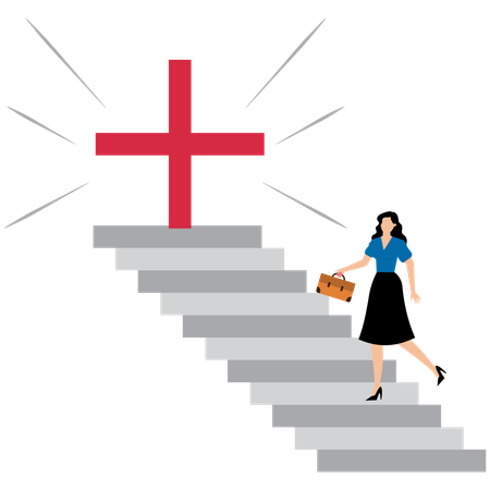 Businesswoman Steps Towards Plus Sign Door  Illustration