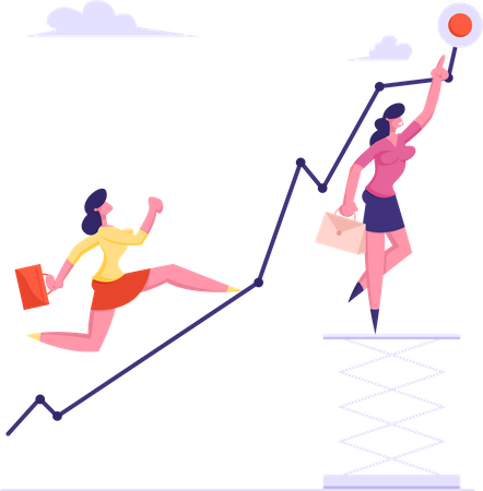 Businesswoman struggling towards success  イラスト