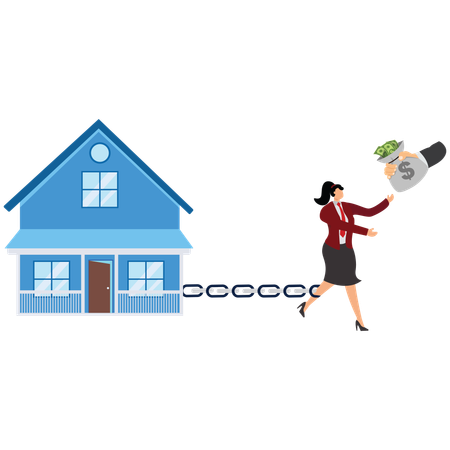 Businesswoman stuck with mortgage  Illustration