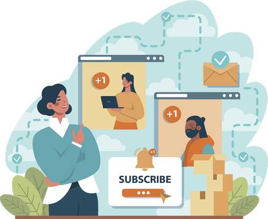 Businesswoman subscribes employees for email  일러스트레이션