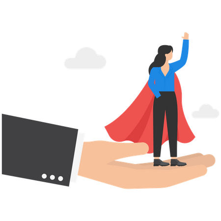 Businesswoman superhero belief in supported hand  Illustration