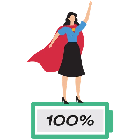 Businesswoman superhero carry fully charged battery  Illustration