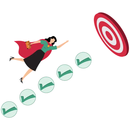 Businesswoman superhero finish task checklist to achieve work target  Illustration