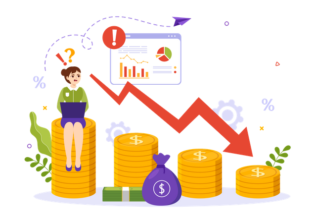 Businesswoman take investment loss  Illustration