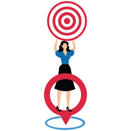 Businesswoman take targets to stand inside the positioning symbols  Illustration