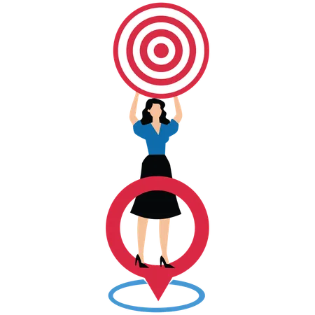 Businesswoman take targets to stand inside the positioning symbols  Illustration