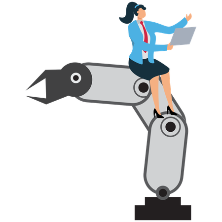 Businesswoman takes help of Robotic Arm Automation  Illustration
