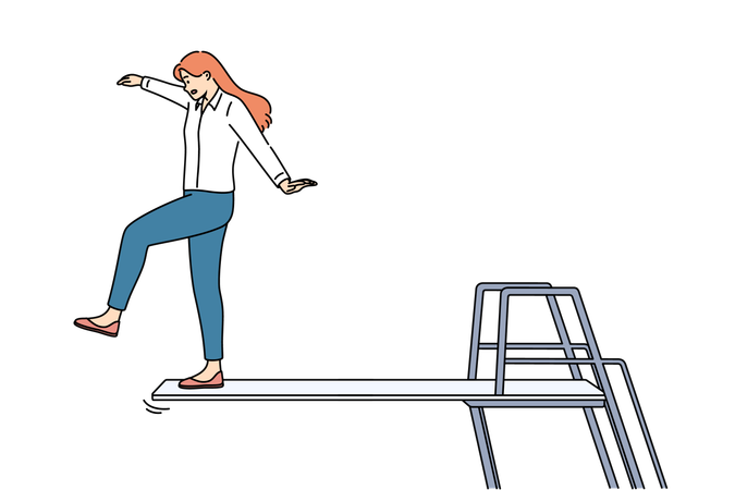 Businesswoman takes risky action and goes on venture to achieve goal and standing on springboard  Illustration