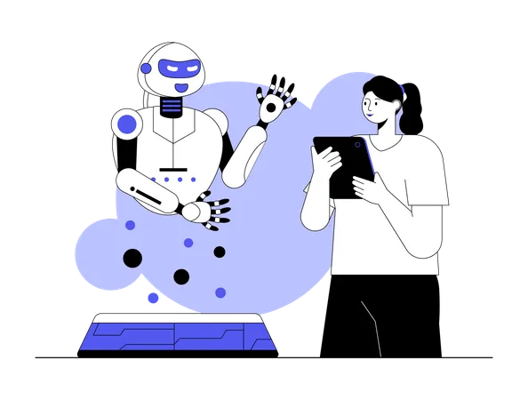 Businesswoman taking help from robot  Illustration