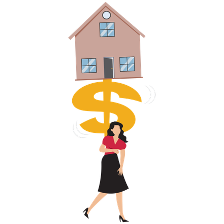 Businesswoman taking mortgage stress  Illustration