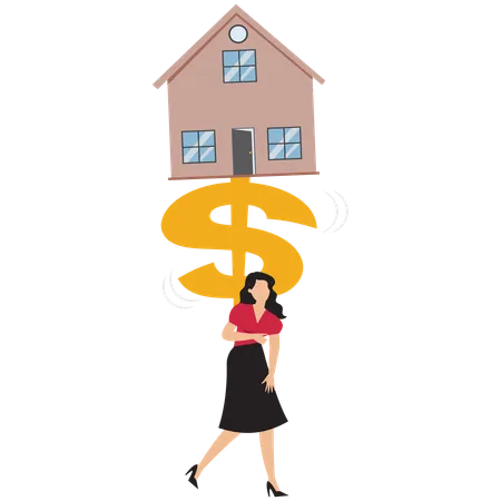 Businesswoman taking mortgage stress  Illustration